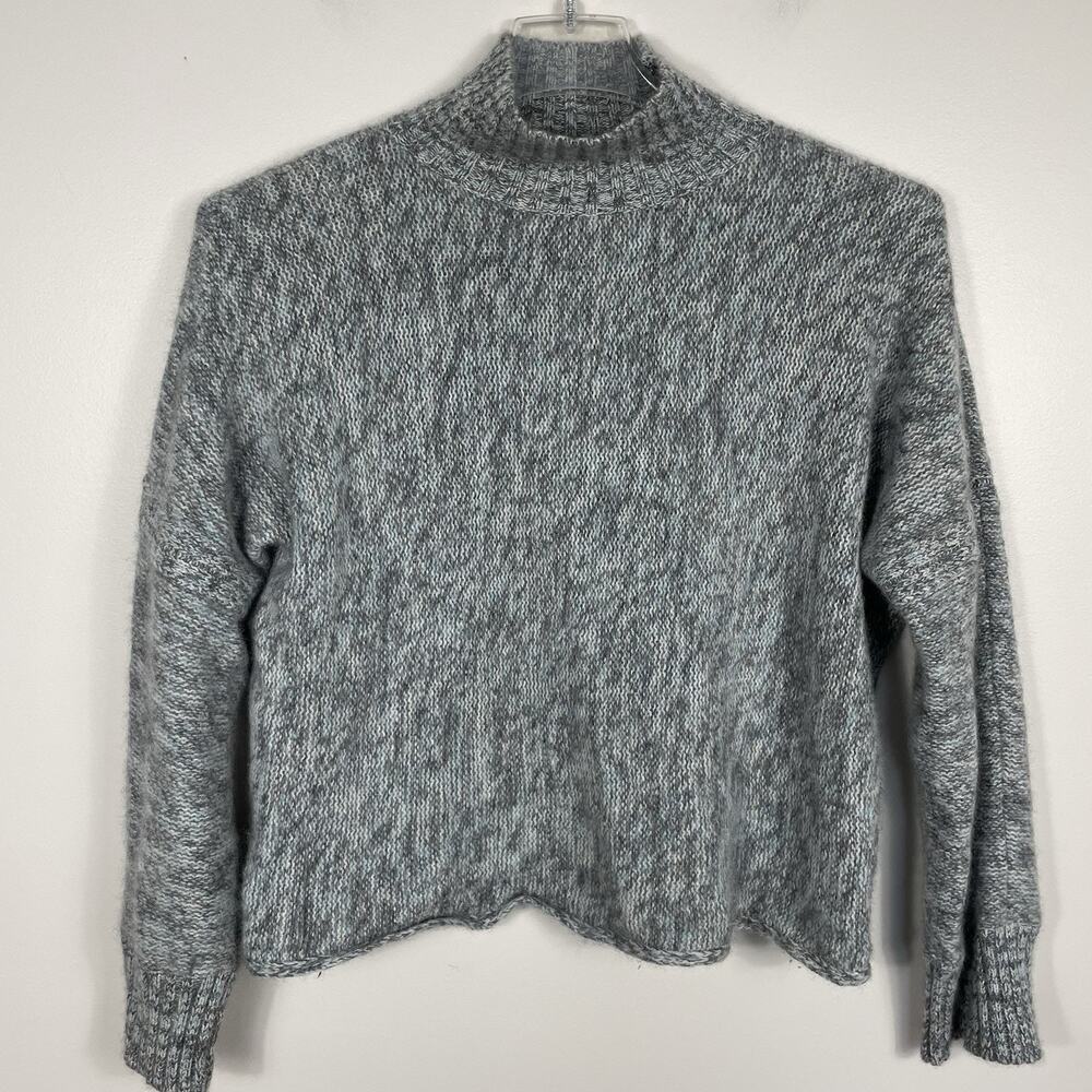 360Cashmere 100% Cashmere Sweater Size M Blue Gray Cropped Mock Neck Luxury Cozy